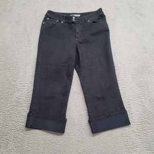 Chicos Platinum Jeans Womens 0.5 US 6 Navy Blue Cuff Cropped Denim Casual Pocket